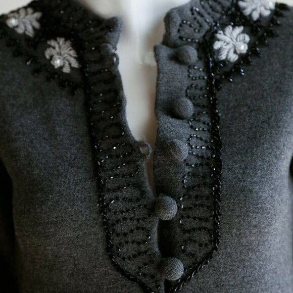 Vintage A line Wool Knit Beaded Floral Tunic  or Mini Dress XS/S - Picture 4 of 12